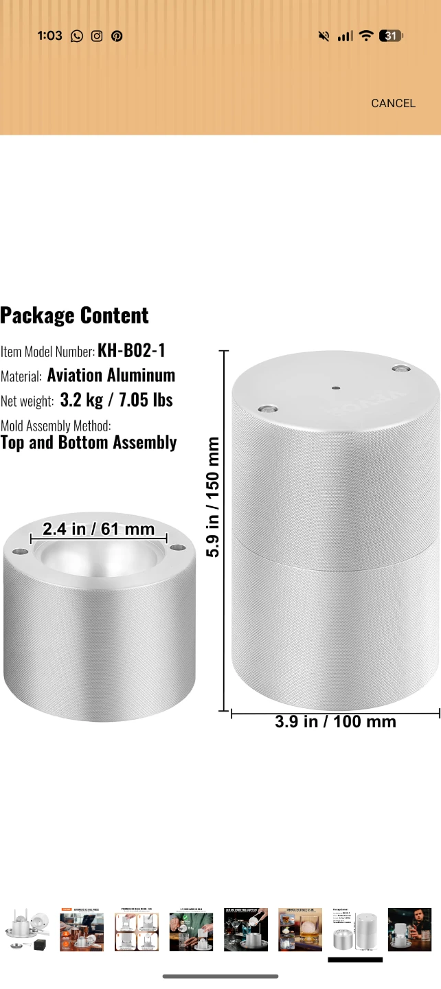 VEVOR Ice Ball Press Kit Silver 2.4" Kit - photo 3