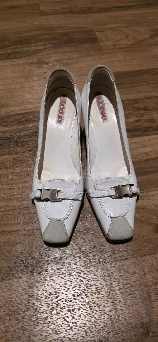 Prada White Leather Buckle Heels