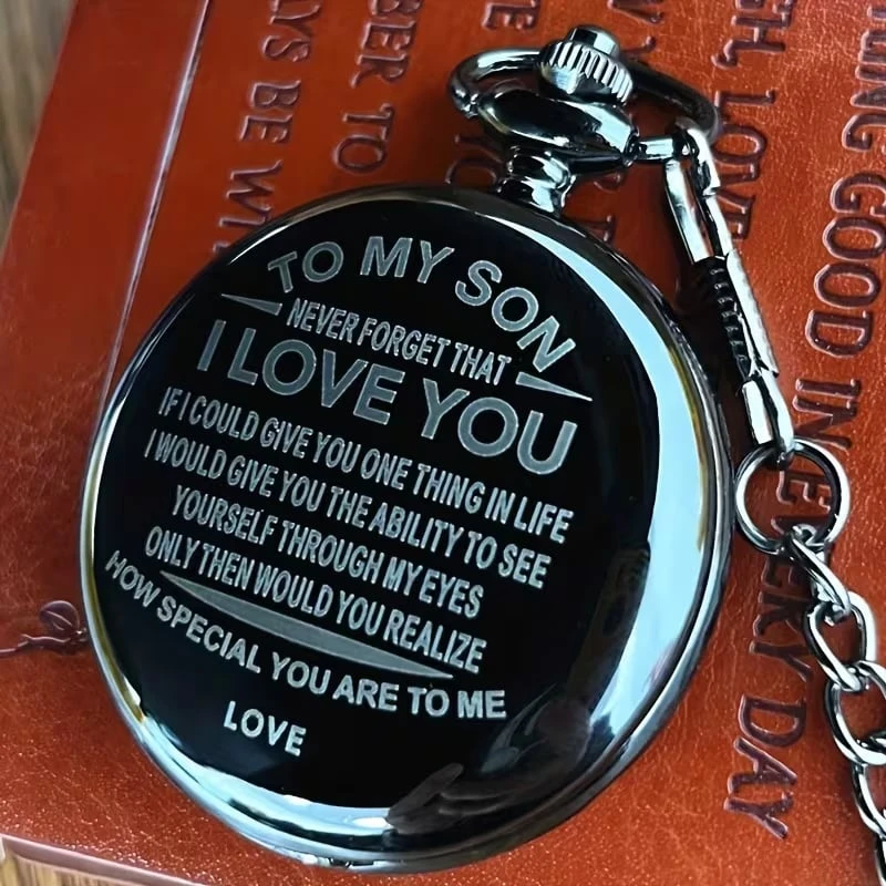 ​"To My Son" Black Pocket Watch with Chain – Sentimental Gift - photo 4