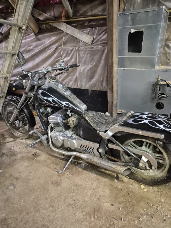 Black Cruiser Motorcycle with Flame Decals