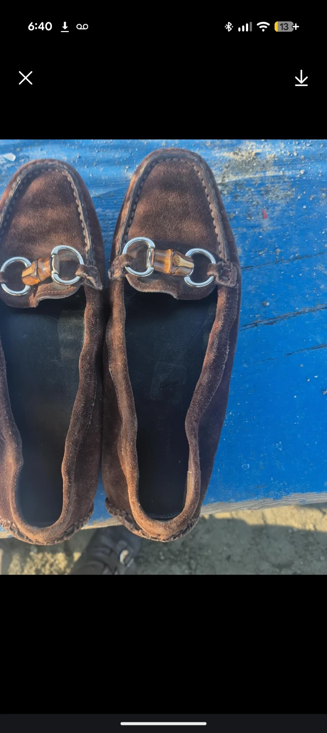 ⚽Gucci Brown Suede Loafers with Bamboo Detail