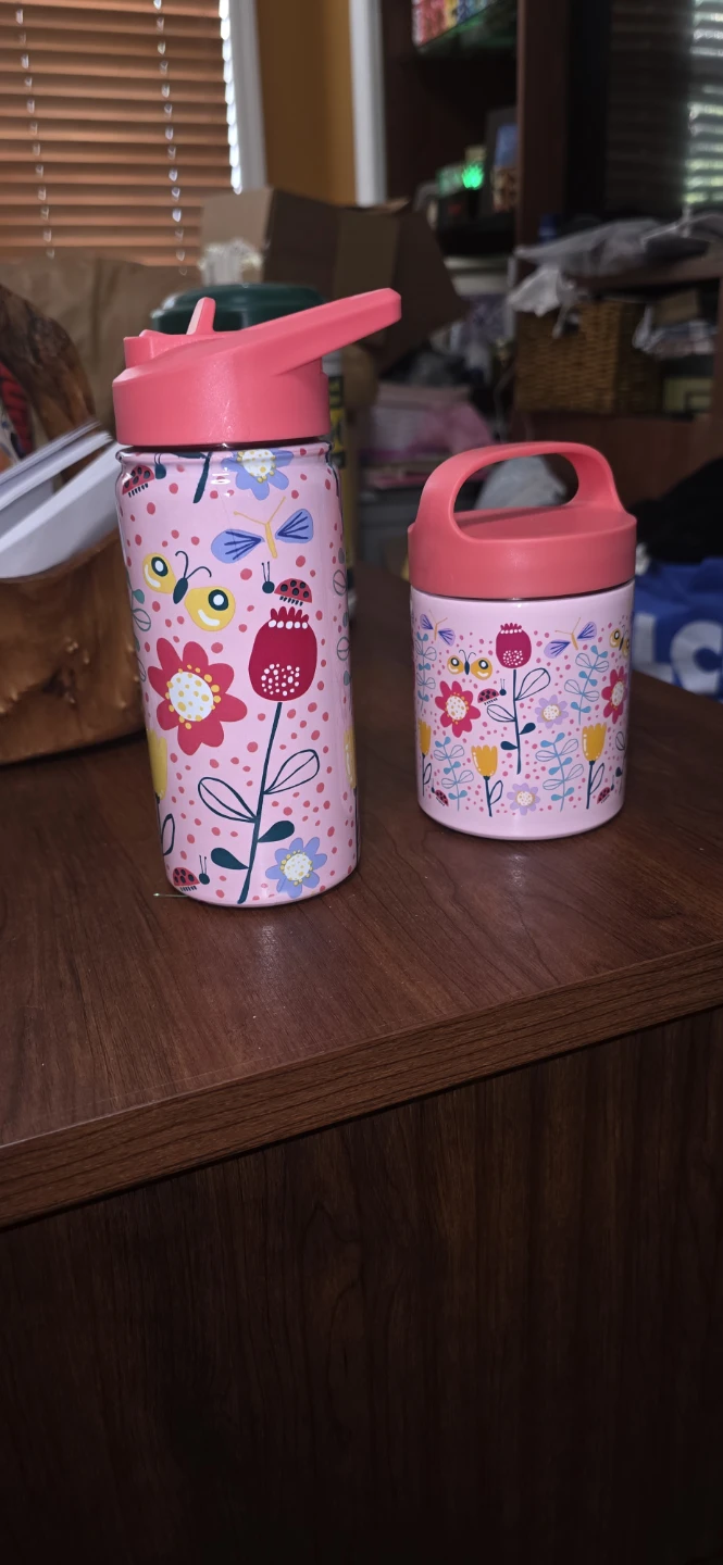 Kids Water Bottle and Food Jar Set - Pink Floral