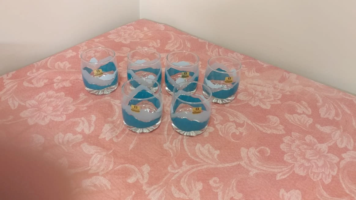 Set of 6 Blue & White Swirl Glasses