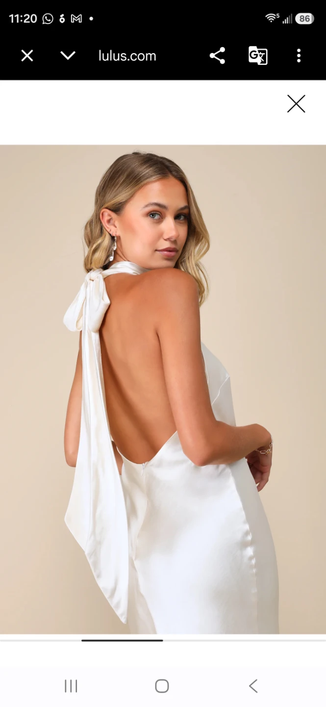 Lulus off-white Satin Halter Maxi Dress (M) with High Slit ⚽️