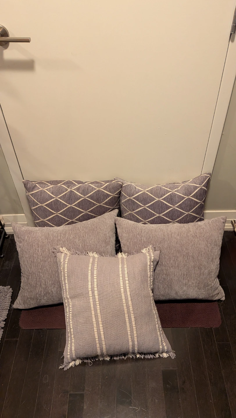 Set of 5 Decorative Feather Throw Pillow, Greys
