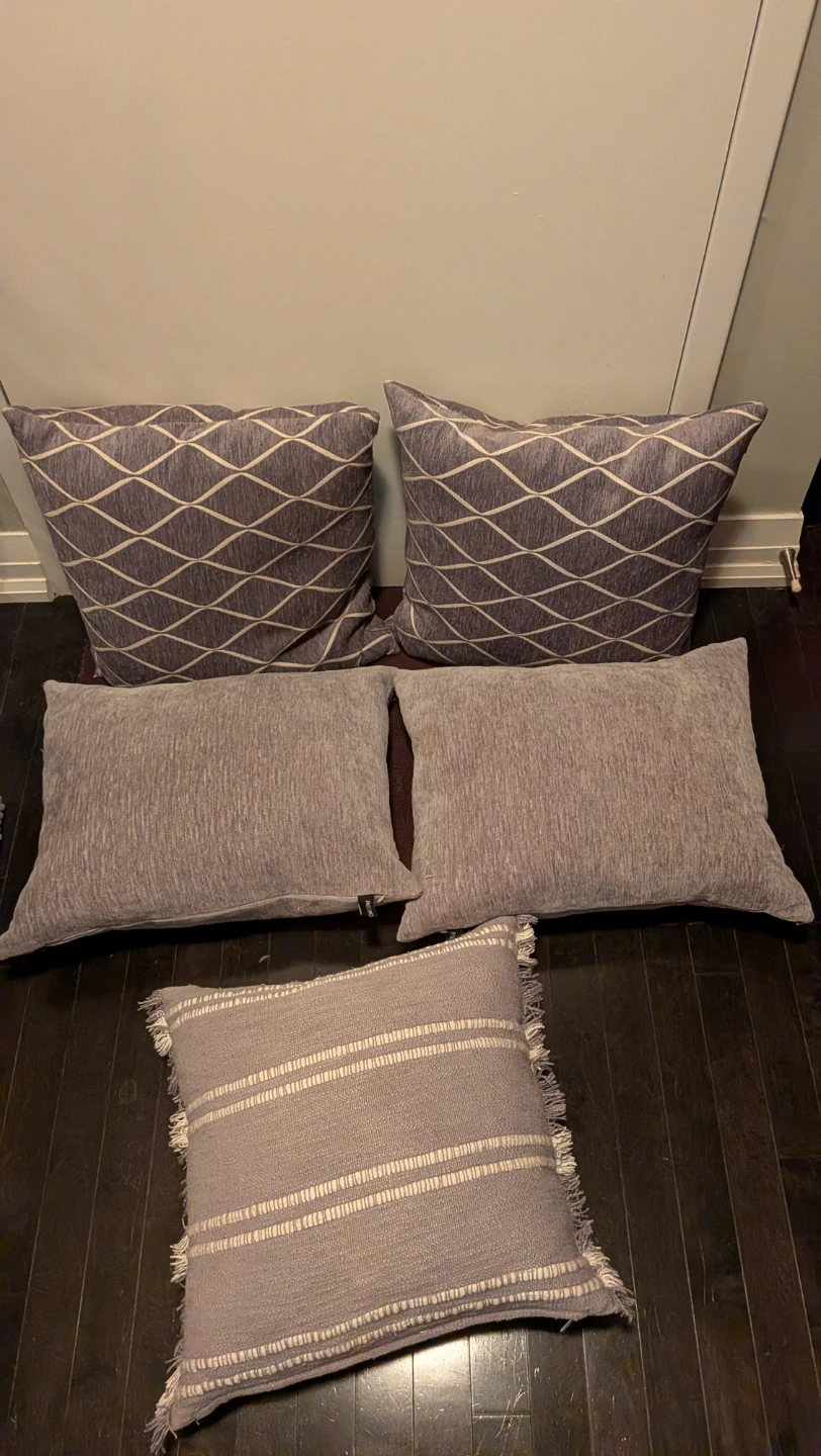 Set of 5 Decorative Feather Throw Pillow, Greys - photo 2