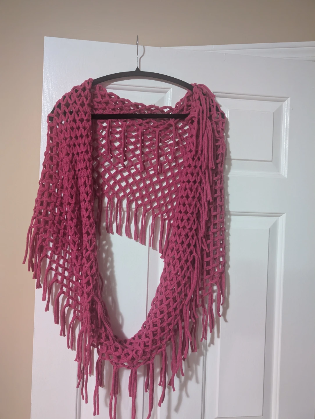 Pink Crochet Scarf with Fringe