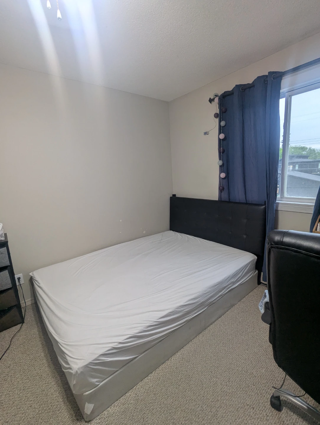 Box spring with matress and Black Faux Leather Headboard