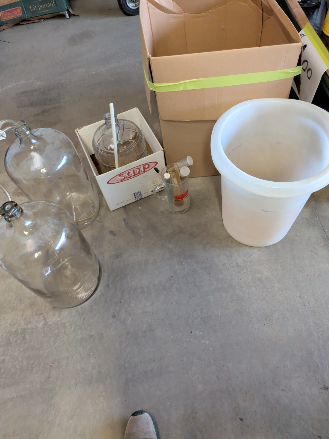 Glass Carboys and Fermentation Bucket