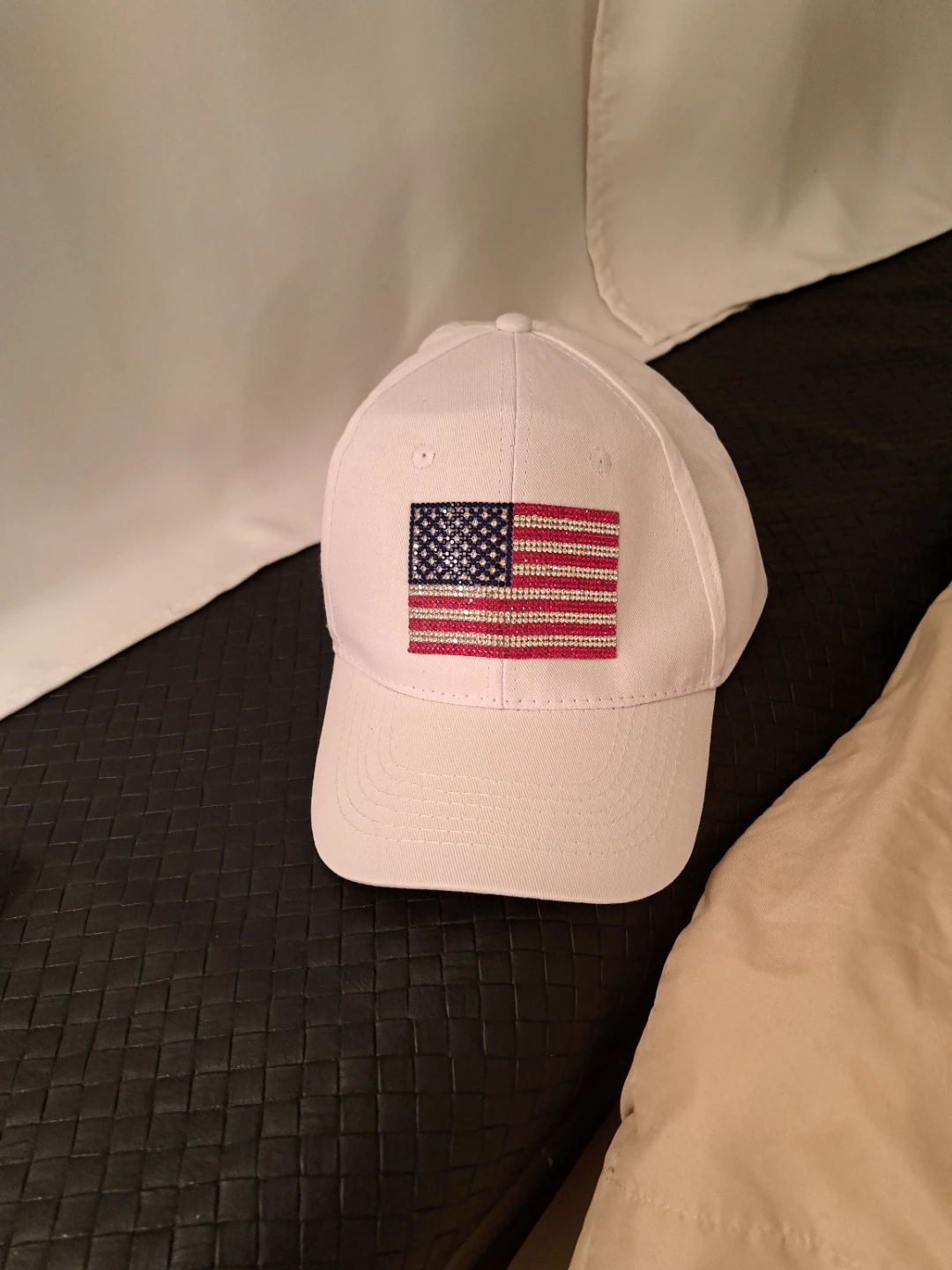 White Baseball Cap with American Flag Design