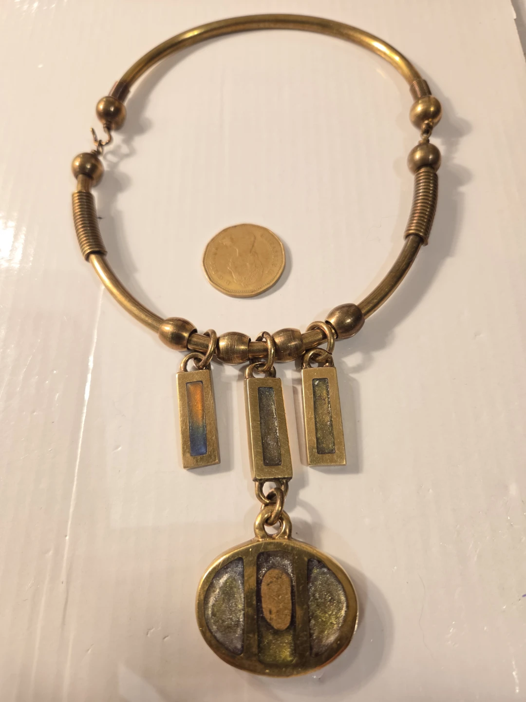 Vintage Gold brass Necklace with Pendant - photo 2