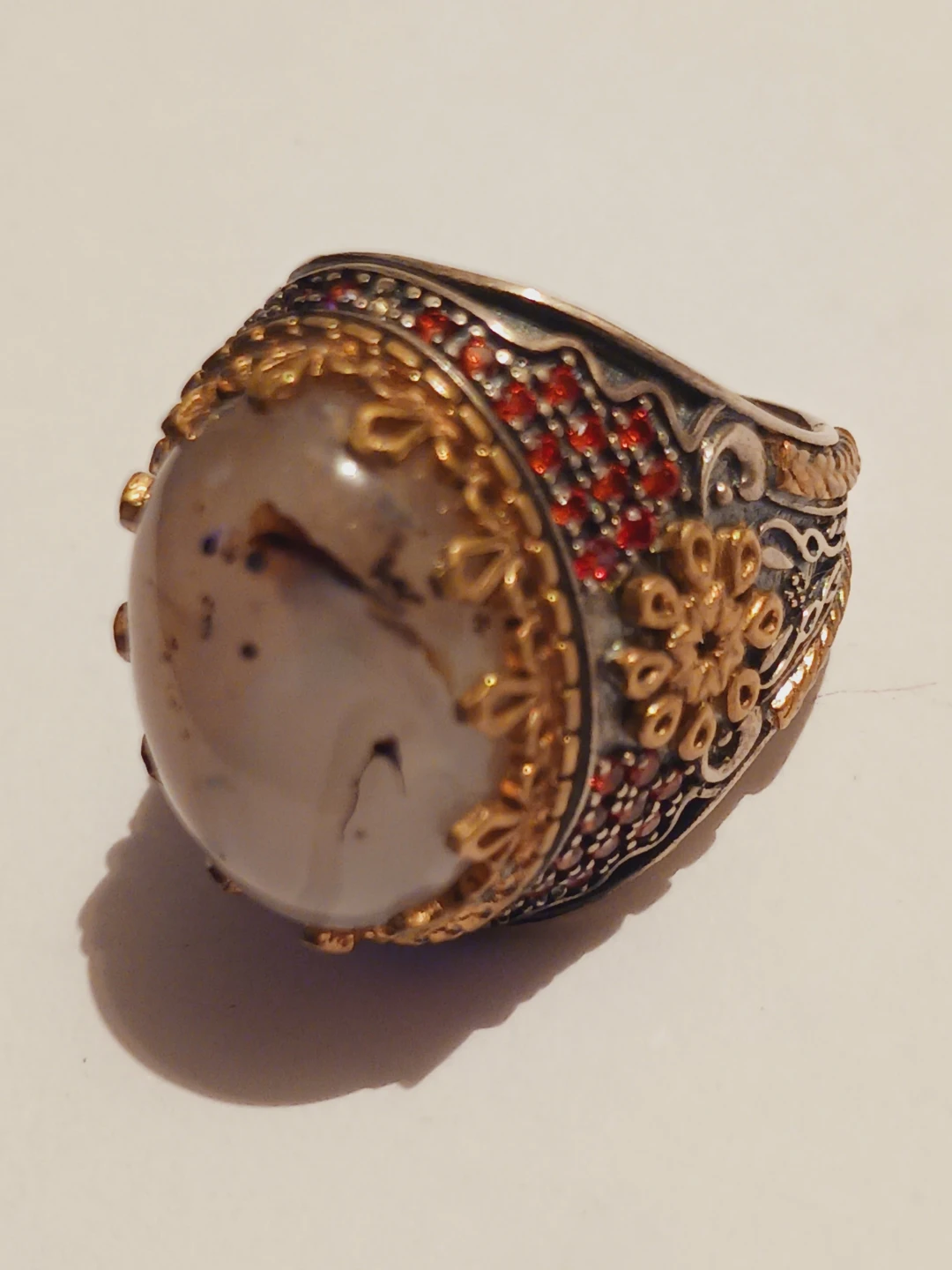 Sterling Silver 925 Stamped Agate Stone & Red Accents.9. - photo 2