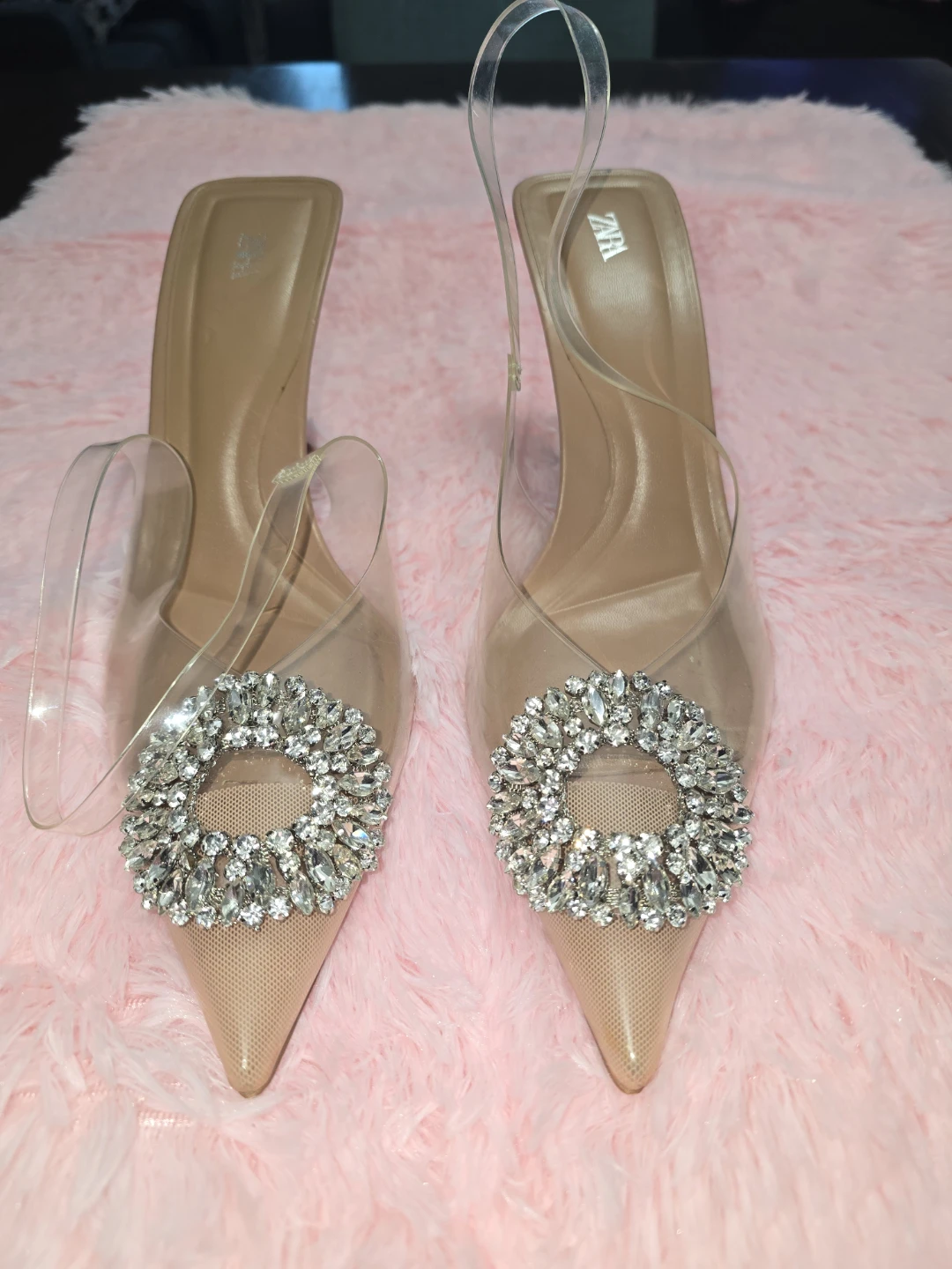 ZARA Crystal Embellished Slingback Heels - photo 3