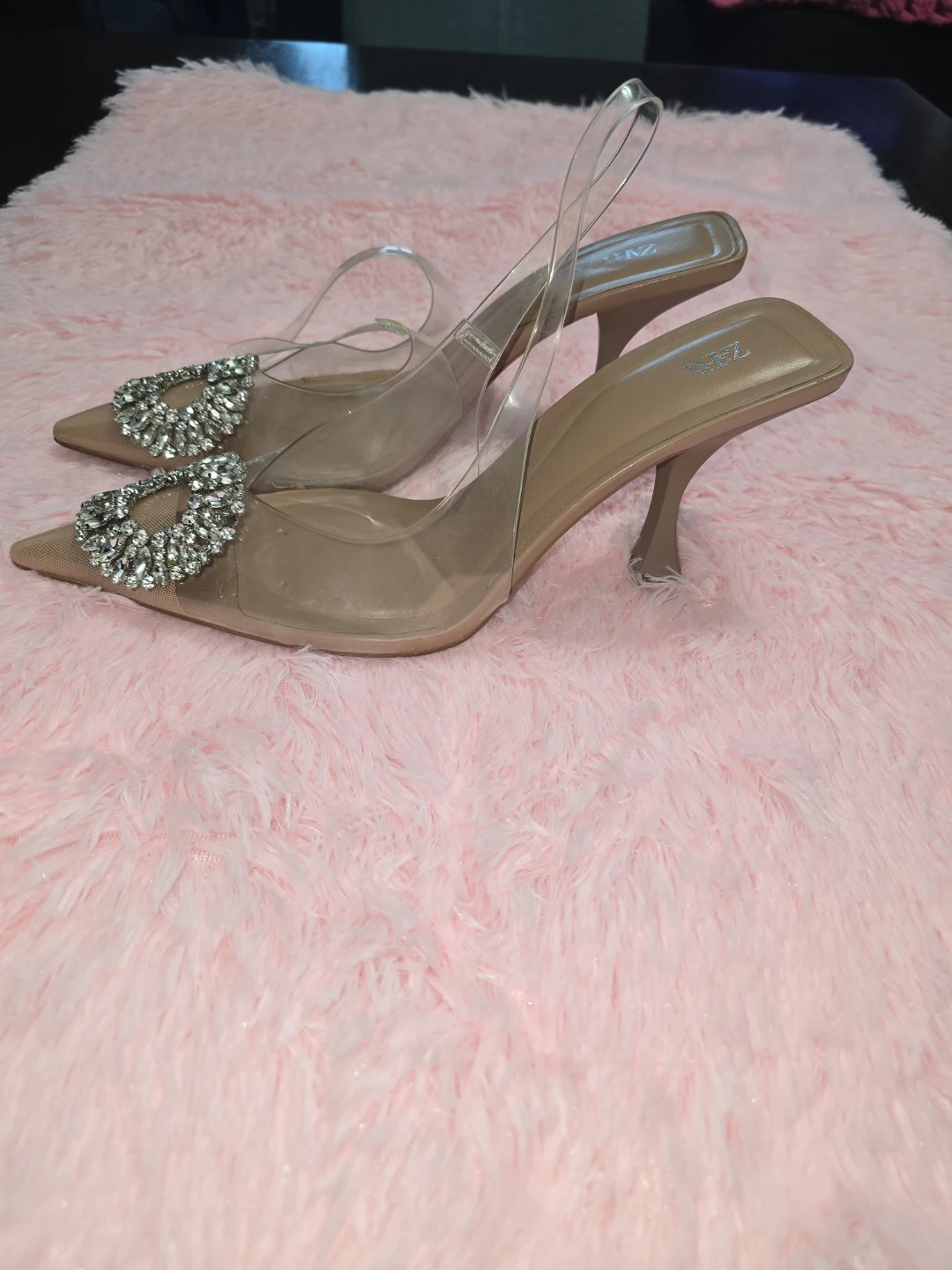 ZARA Crystal Embellished Slingback Heels - photo 4