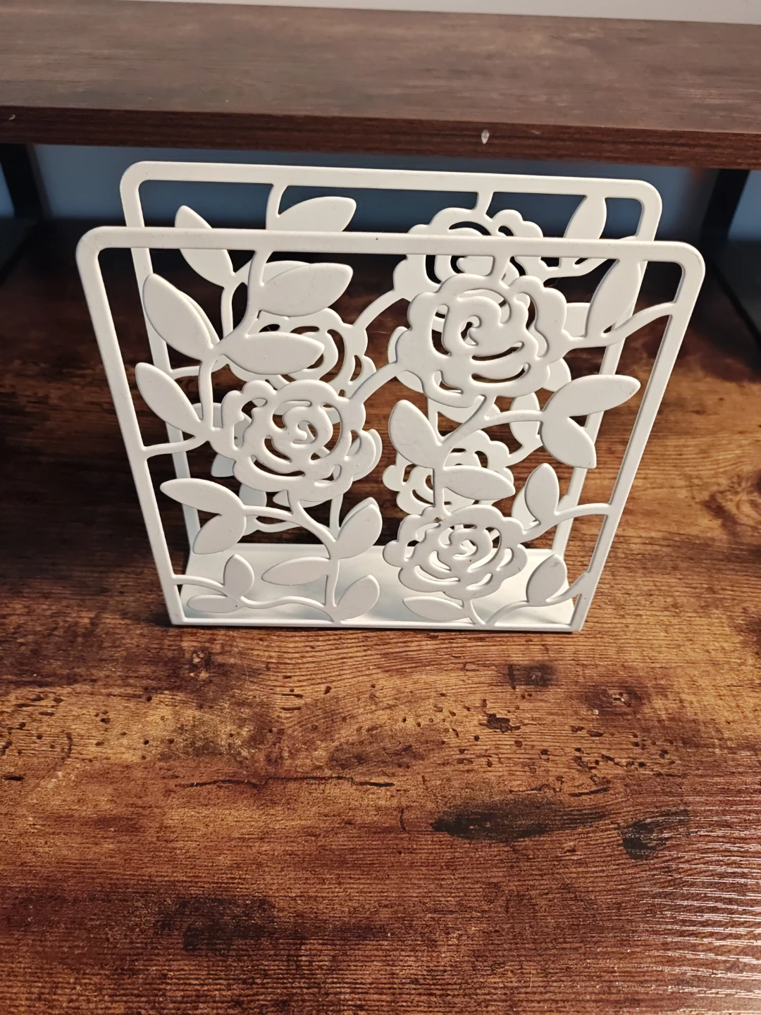 White Metal Rose Napkin Holder
