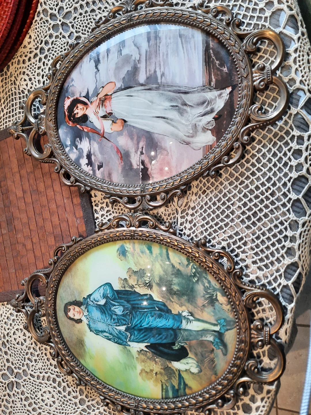 Vintage Oval Framed Art - Pair