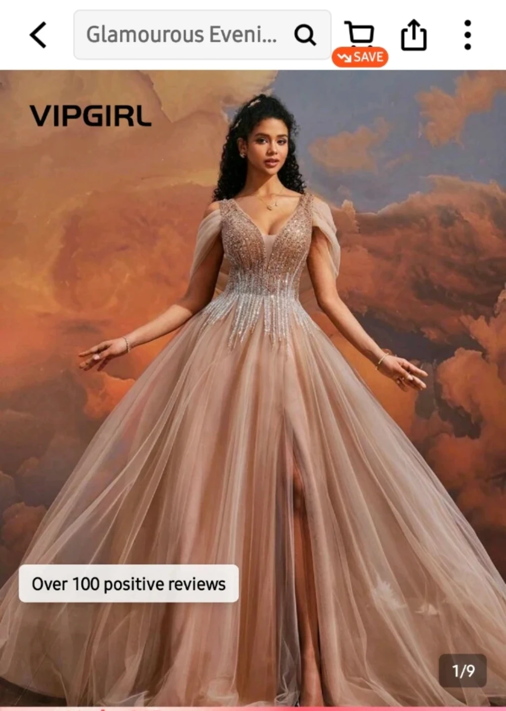 VIPGIRL Luxury Champagne Deep V Neck Long Evening Dress