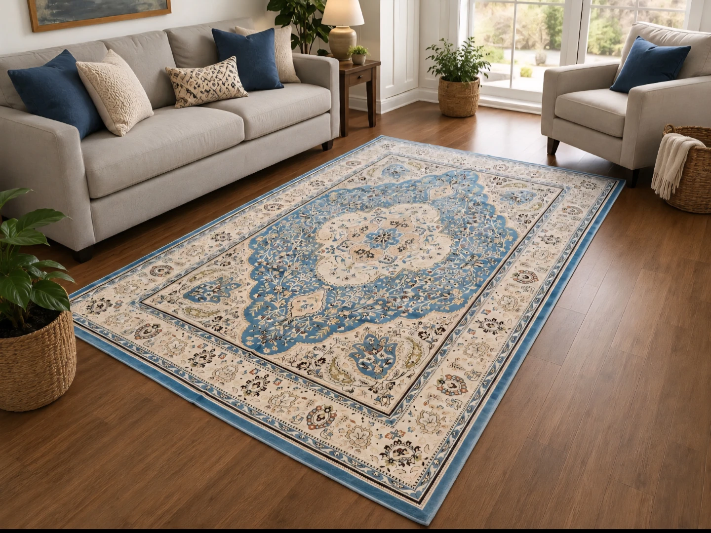 Persian Style Blue and Cream Area Rug - photo 2
