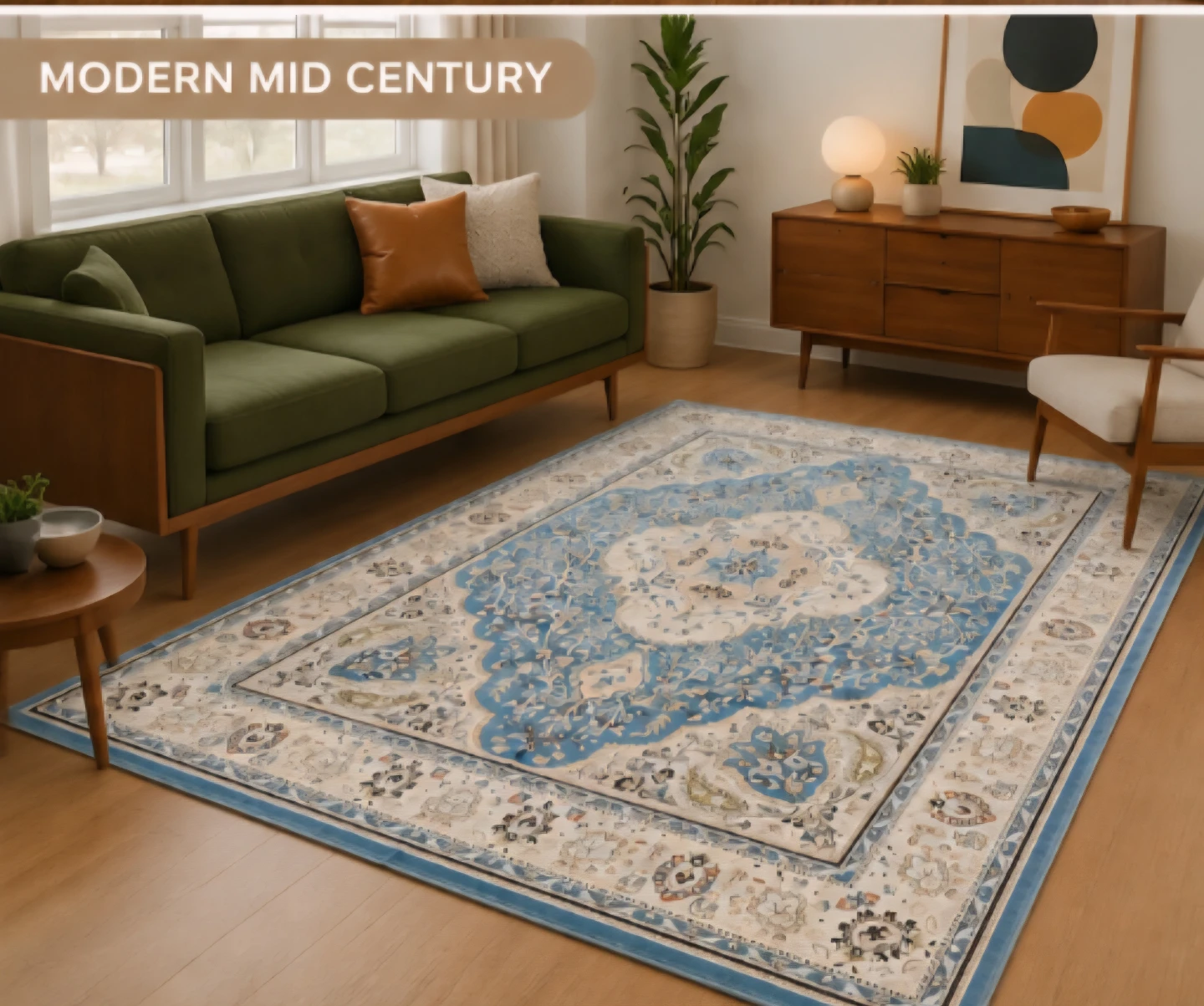 Persian Style Blue and Cream Area Rug - photo 4