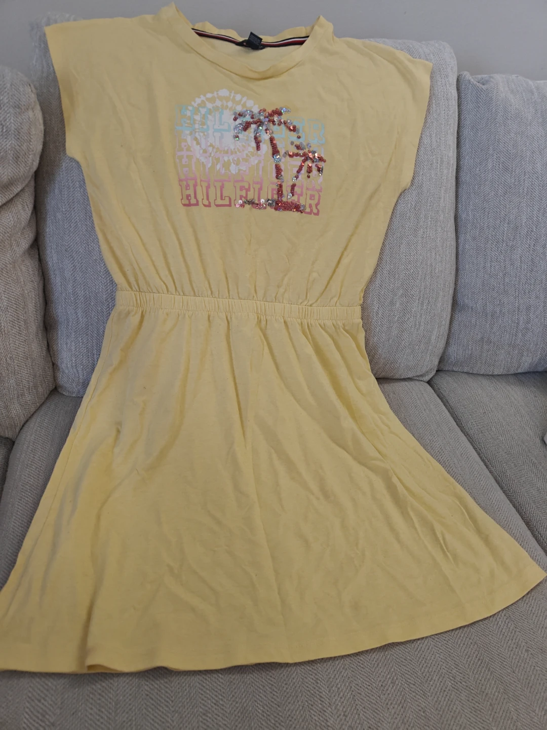 Tommy Hilfiger Yellow Sequin Palm Tree Dress - XL/TG/EG (16)