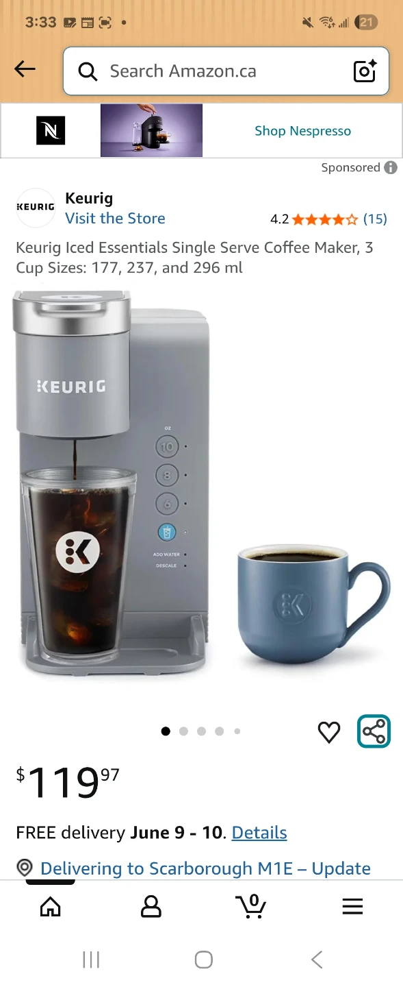 Keurig Iced Essentials Single Serve Coffee Maker