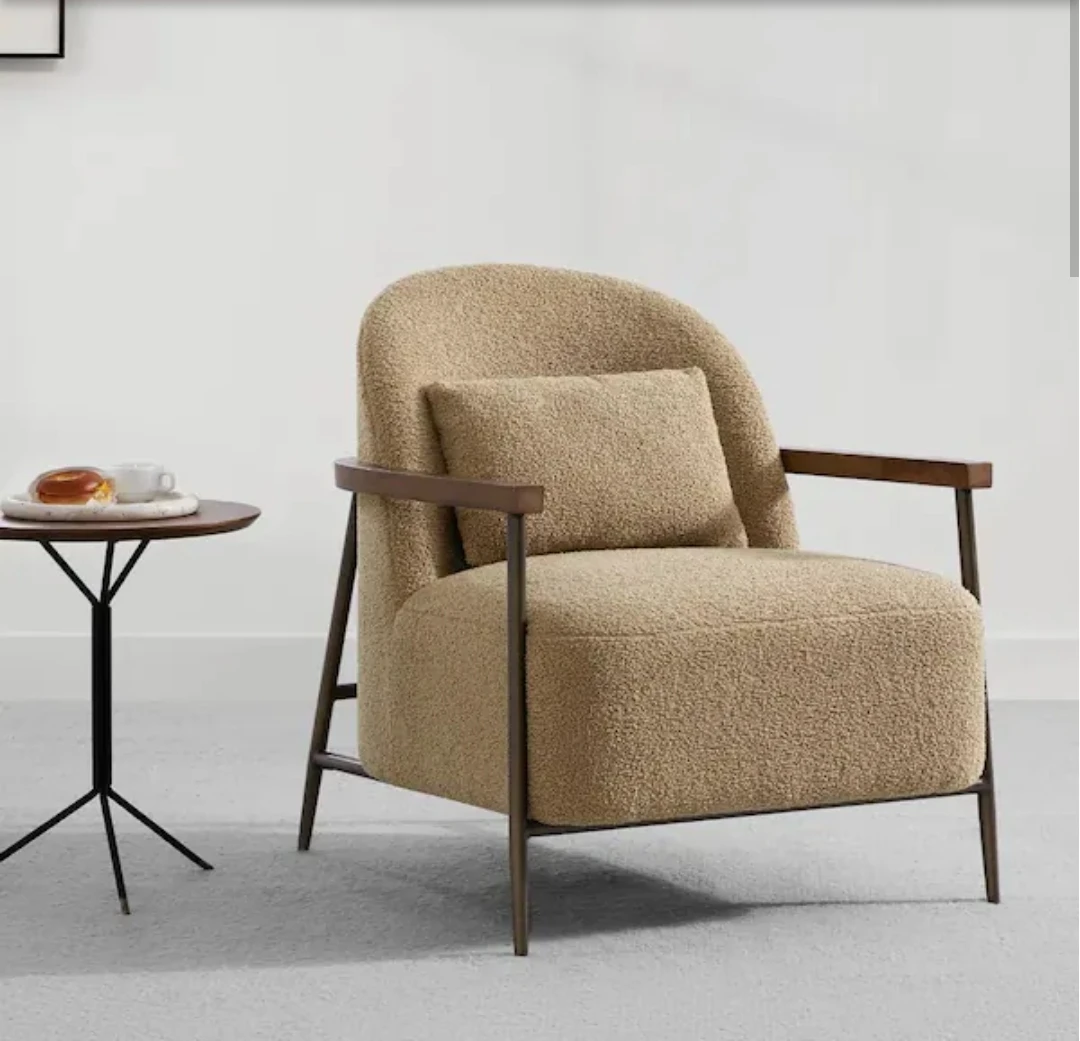 Boucle Armchair with Wooden Frame