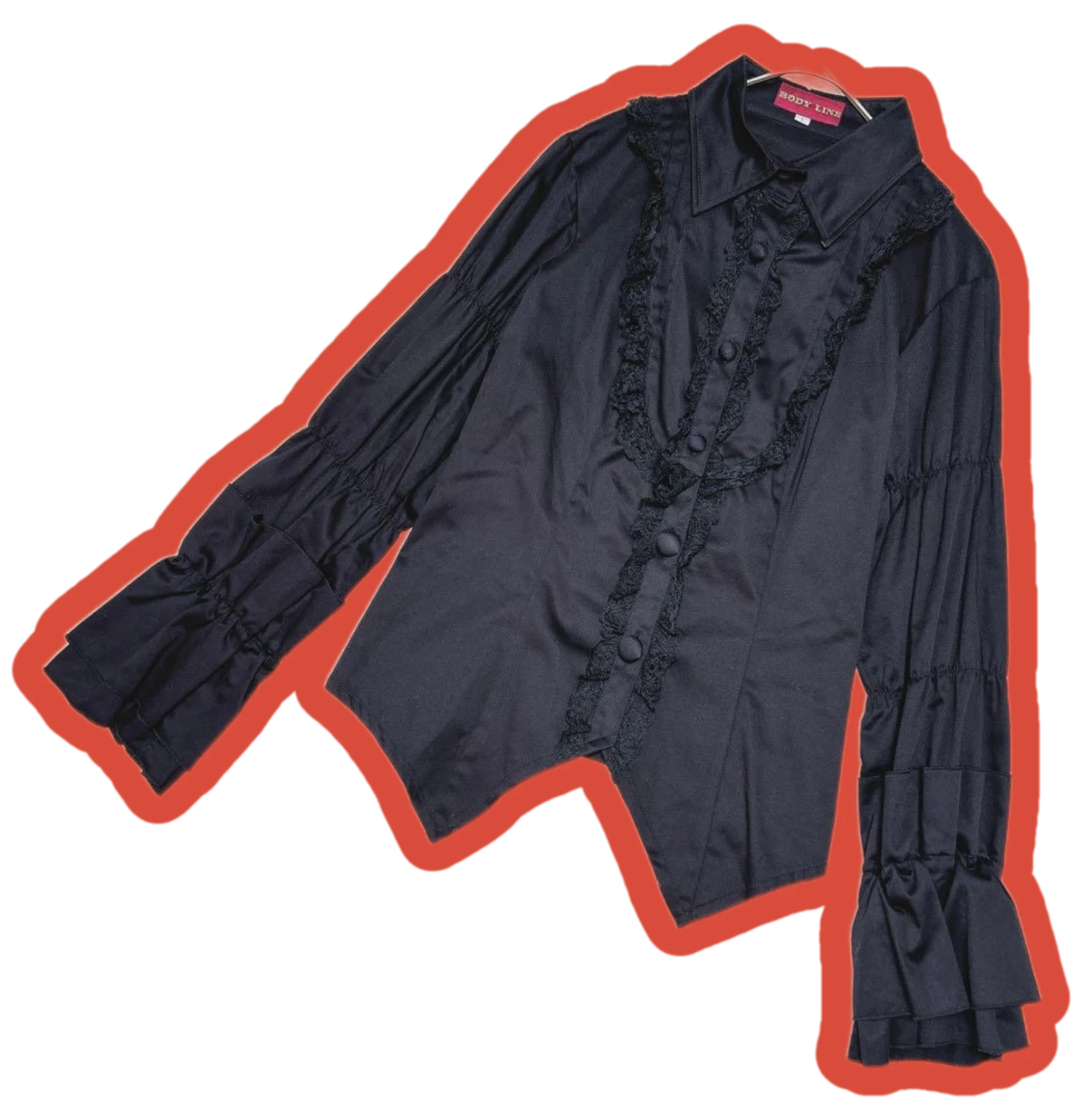 Vintage BODY LINE Gothic Button-Up Ruffle Front Lace-Up Blouse