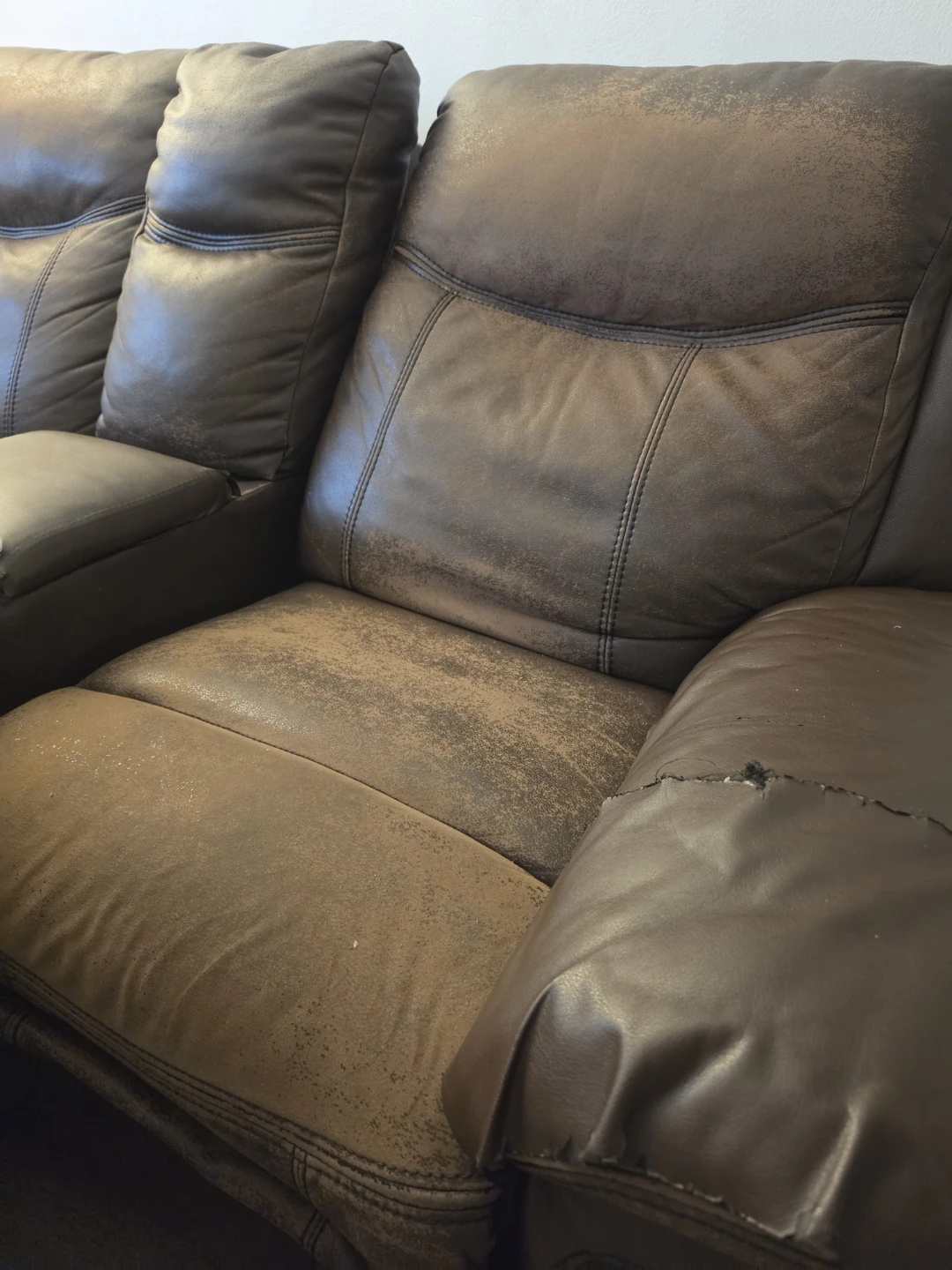 Brown Faux Leather Reclining Loveseat with Cup Holders - photo 3