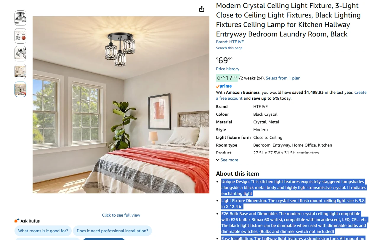 Modern Crystal Ceiling Light Fixture, 3-Light - photo 2