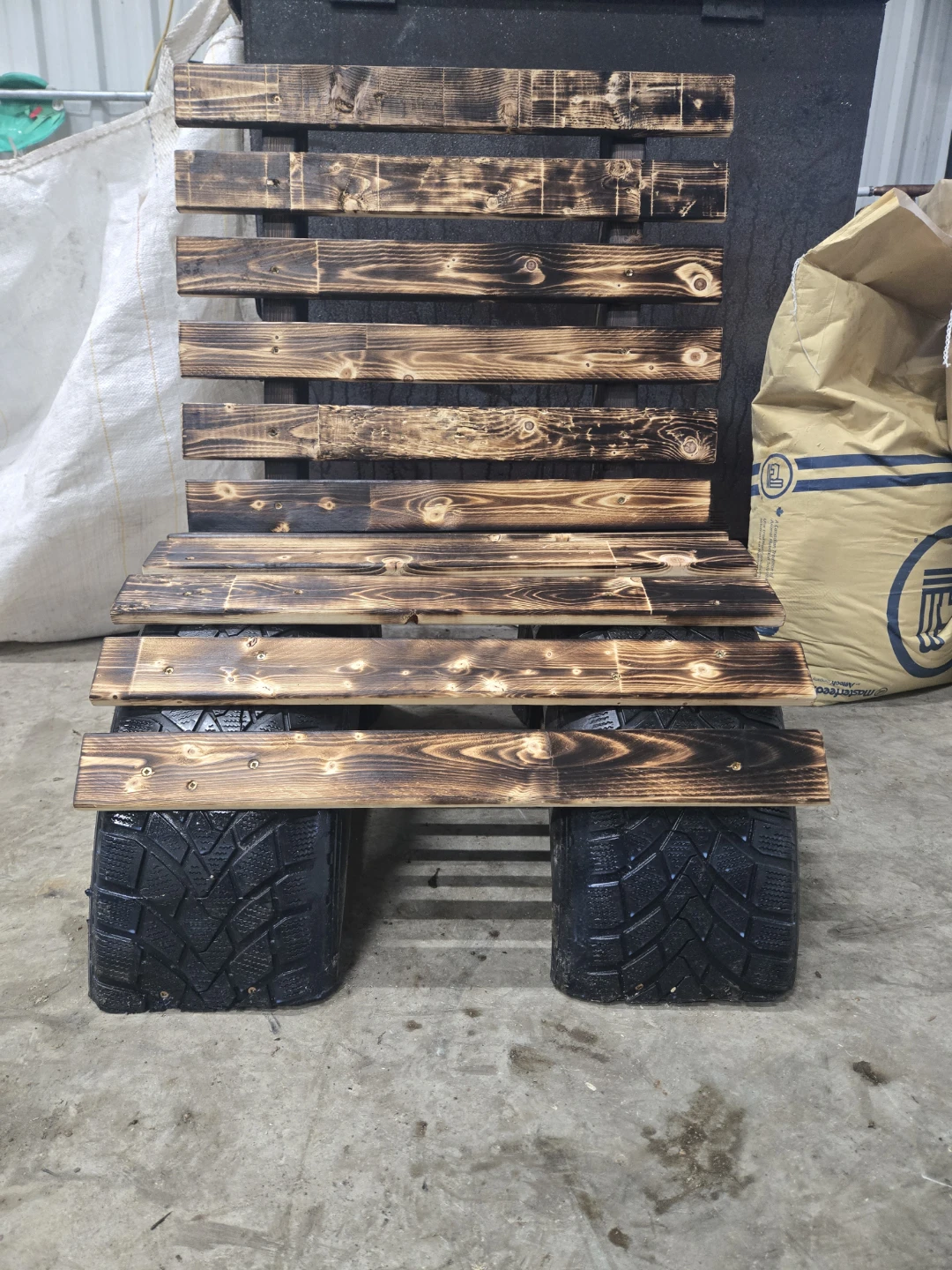 Wooden Pallet Bench with Tire Legs - photo 2