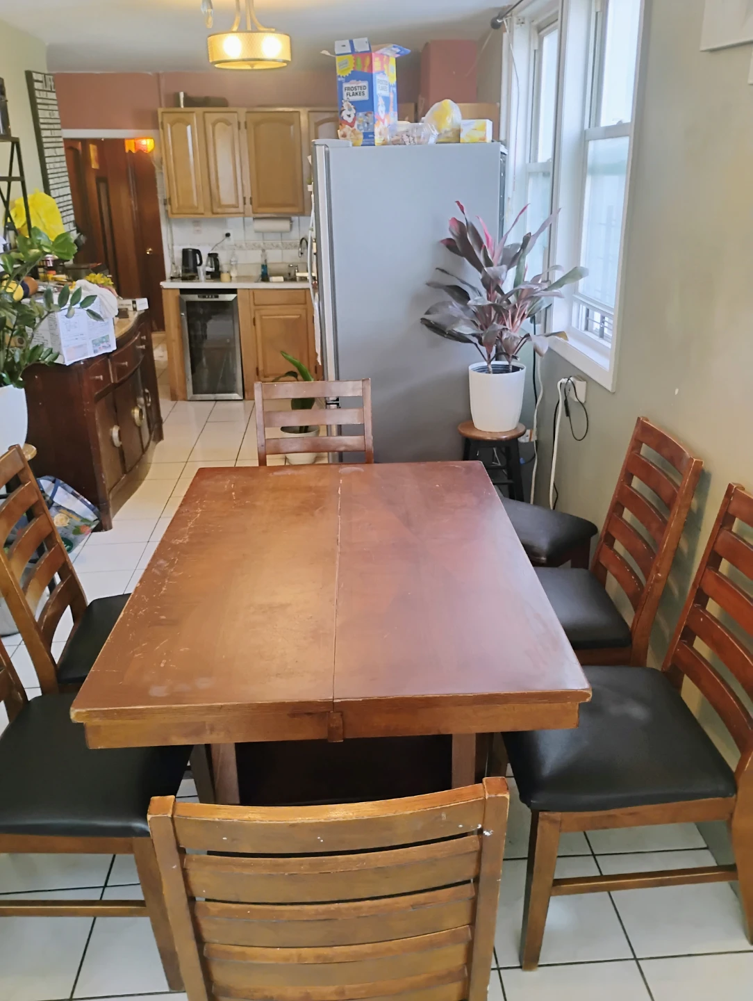 Wooden Dining Table with 4 Chairs and Bench