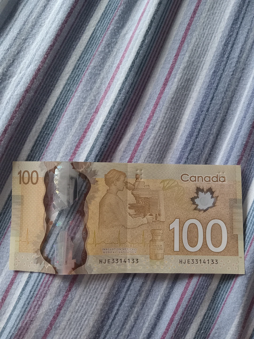 $100 Canadian Radar Serial # Bank Note