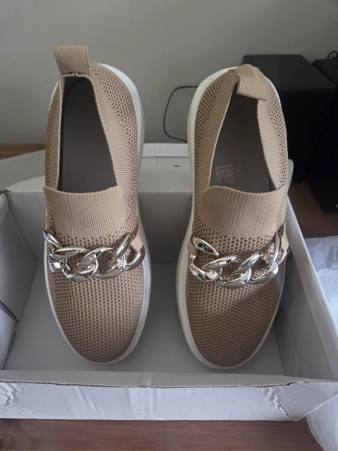Tan Slip-On Loafers with Chain Detail - photo 2