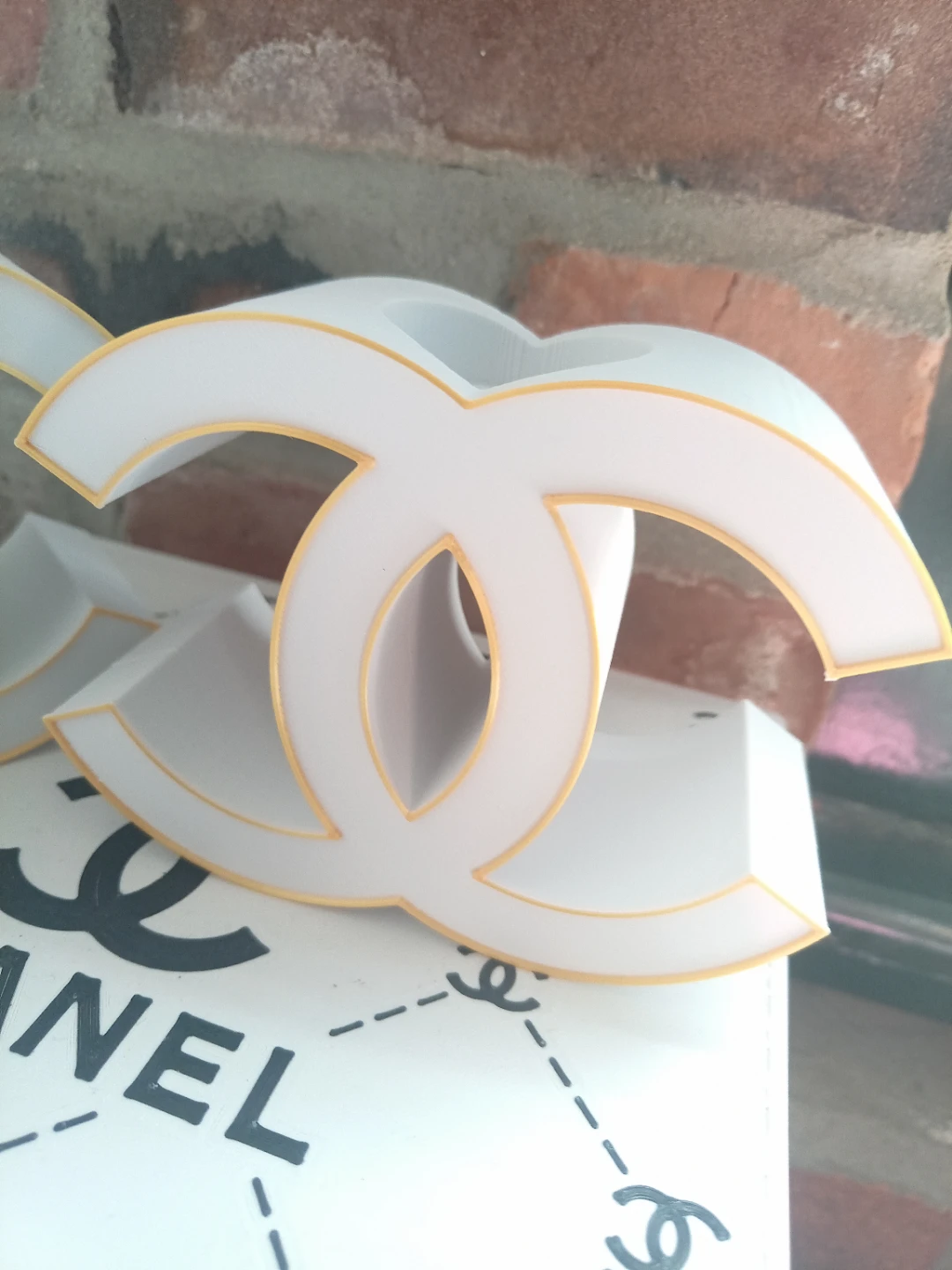 White and Gold CC Logo Candle Holder set of two