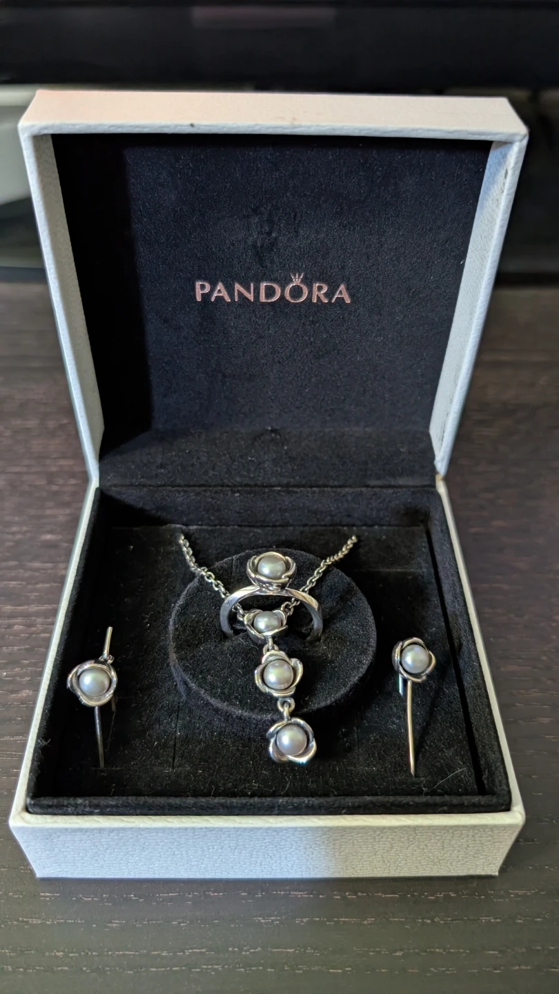 Pandora Pearl Necklace, Ring & Earring Set