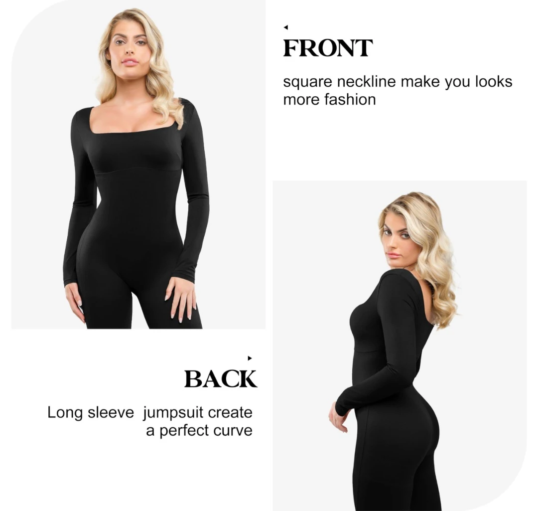 Black Long Sleeve Square Neck Jumpsuit - photo 2