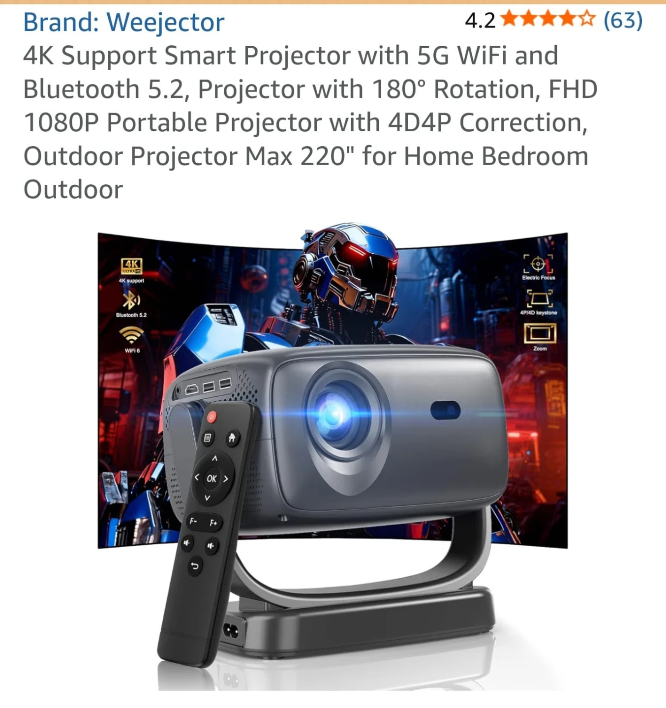 Smart Projector with 5G WiFi and Bluetooth