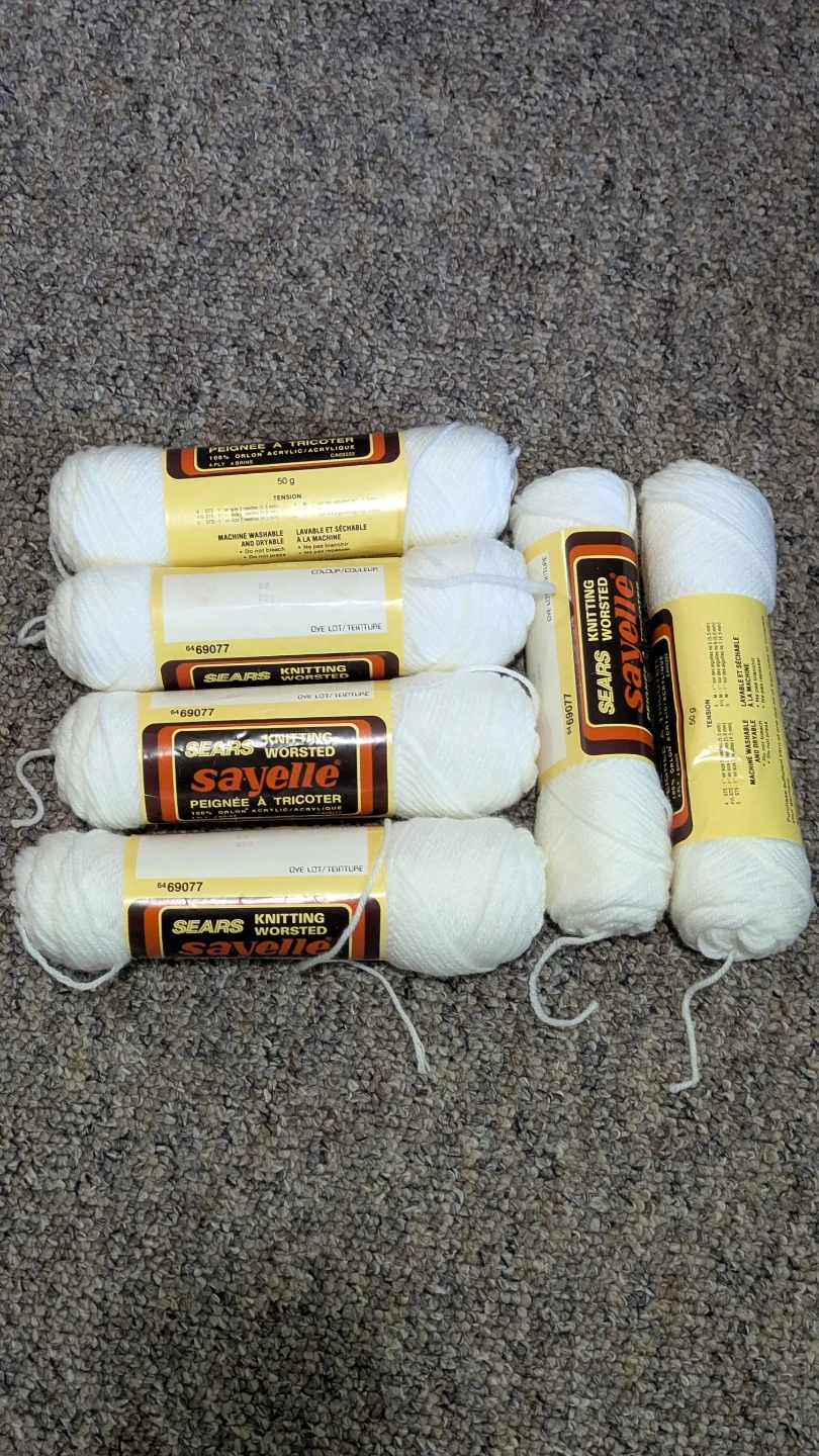Sears Knitting Worsted Sayelle Yarn lot - White