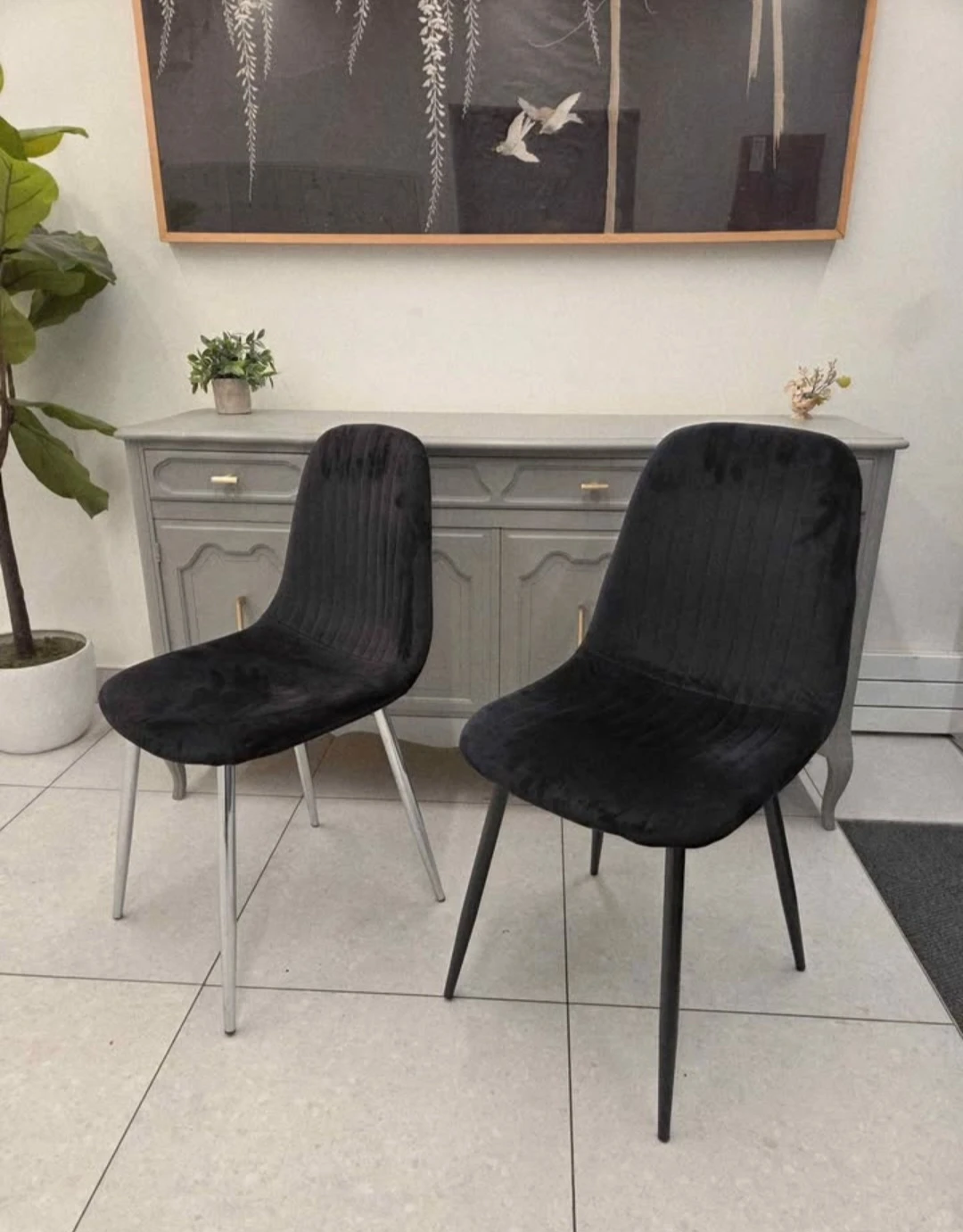 Pair of Modern Black Velvet Dining Chairs