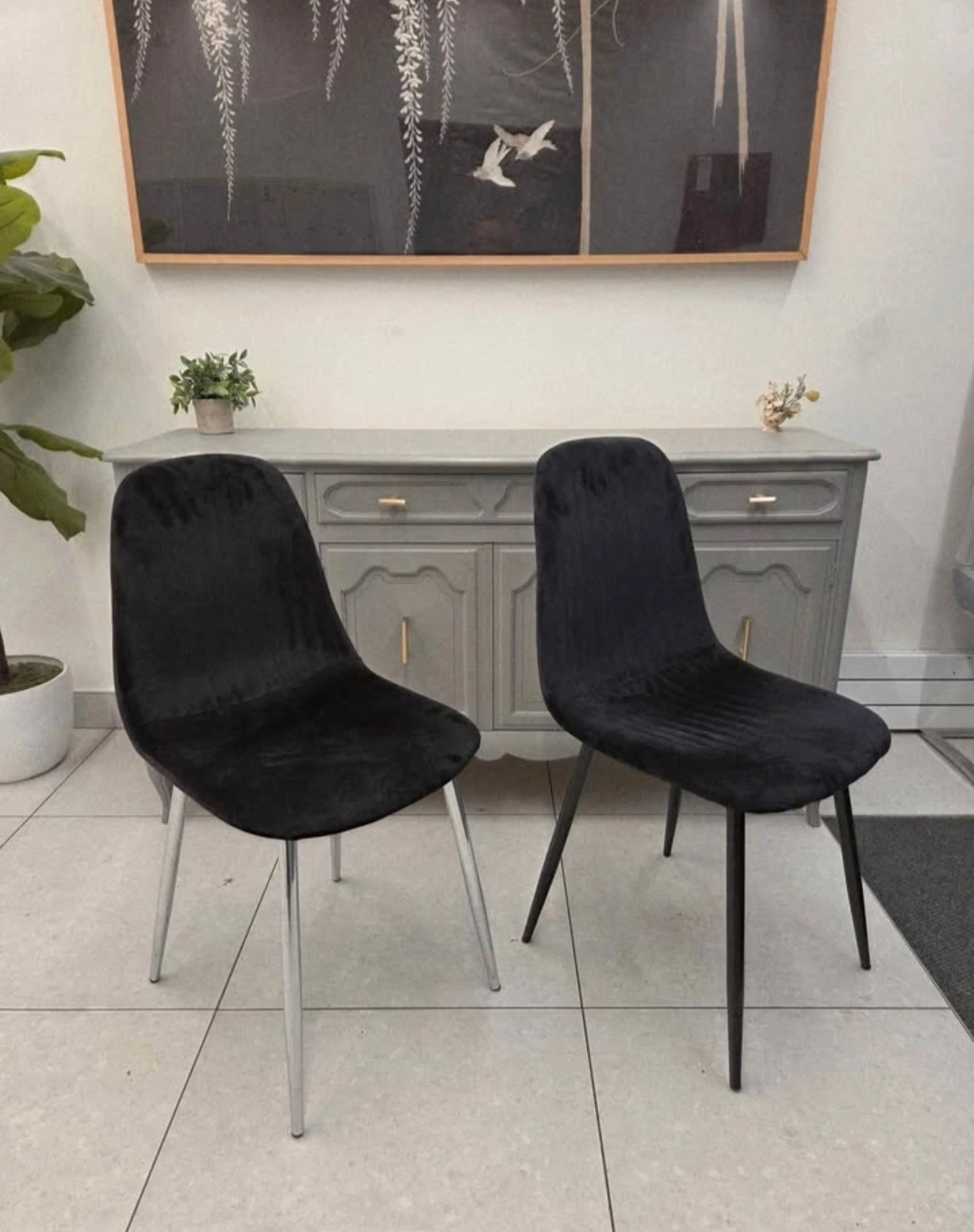 Pair of Modern Black Velvet Dining Chairs - photo 2