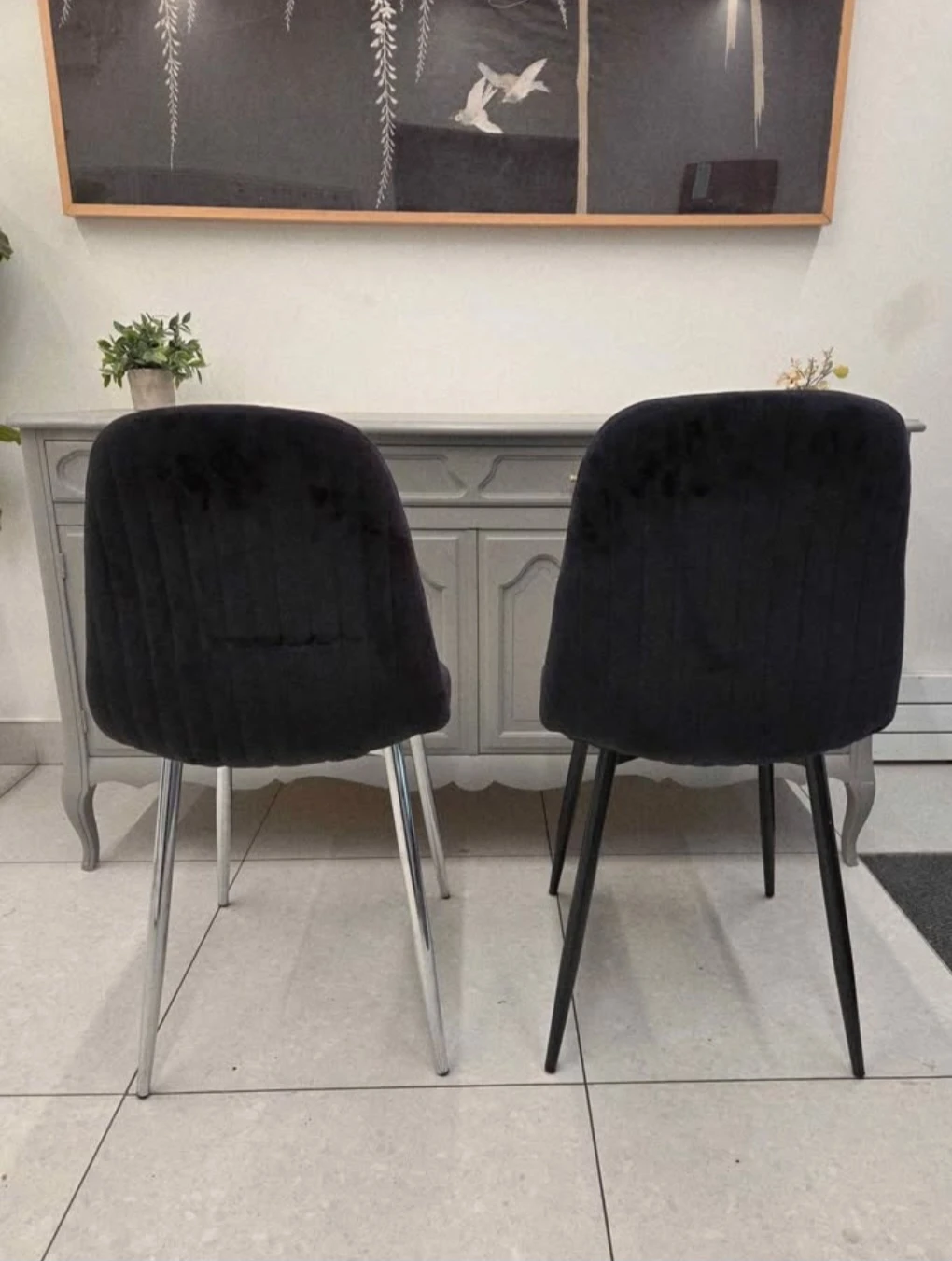 Pair of Modern Black Velvet Dining Chairs - photo 4