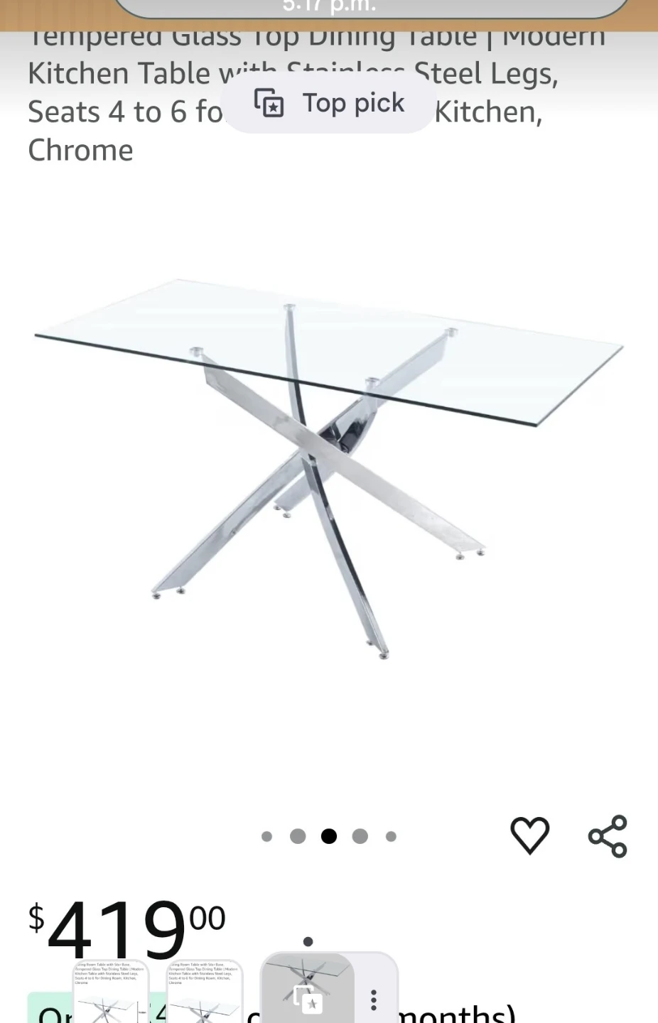 Tempered Glass Top Dining Table - Chrome