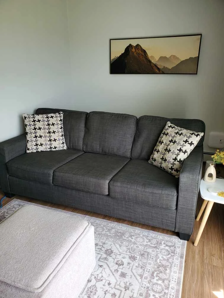 The Brick Look Fabric Sofa with Accent Pillows - Charcoal Grey