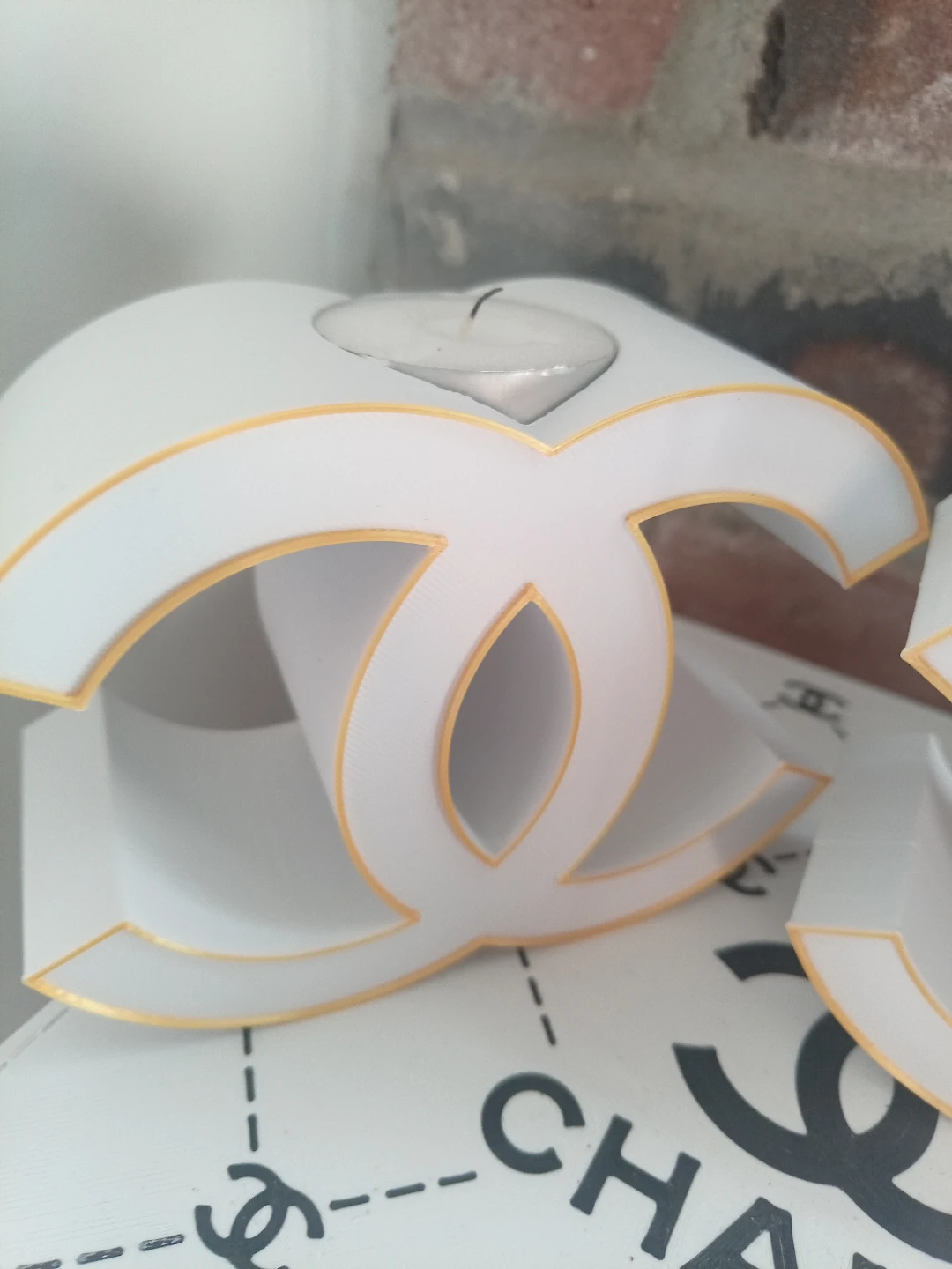 White and Gold CC Logo Candle Holder set of two - photo 2
