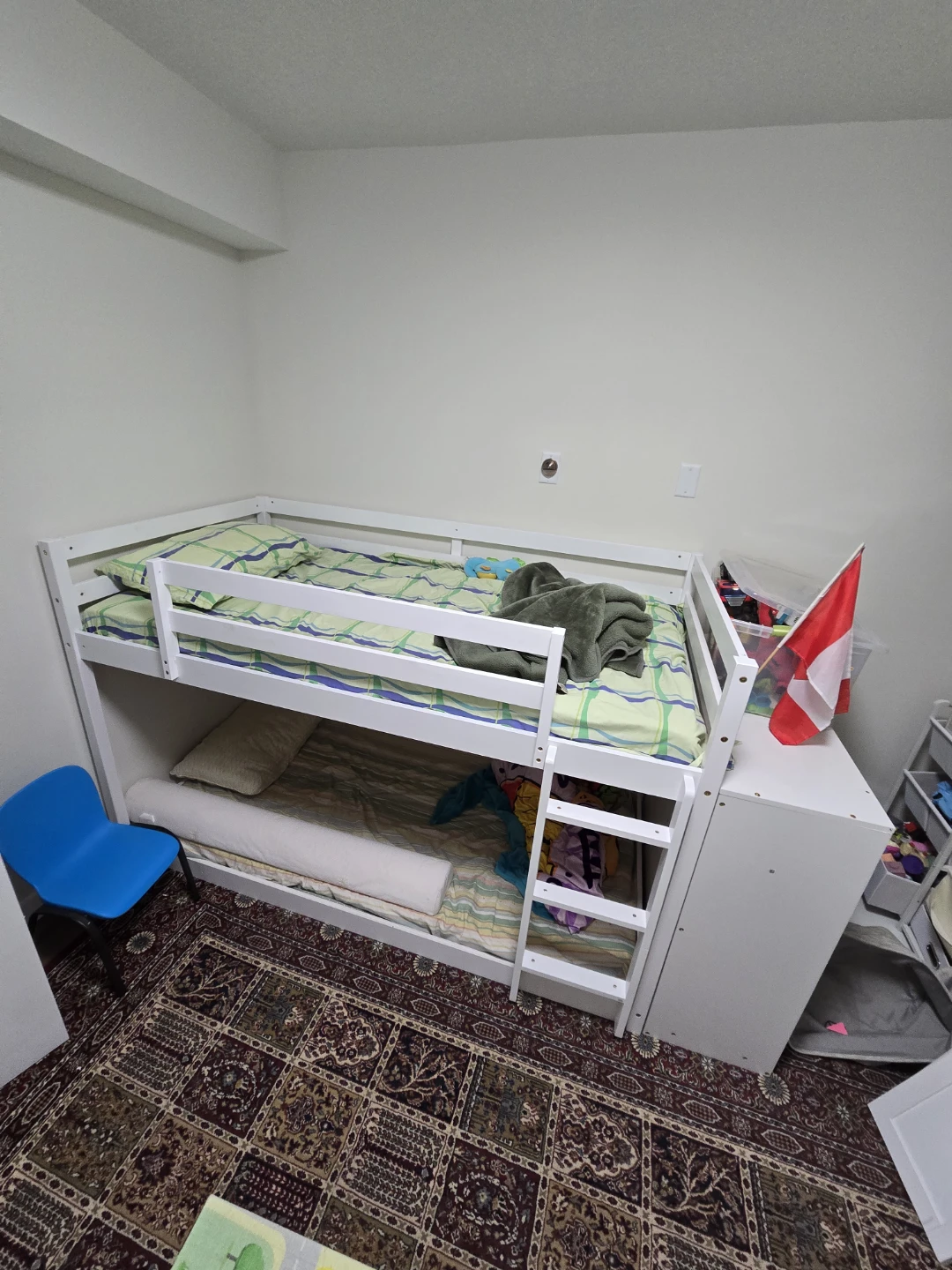 White Wooden Bunk Bed with Storage