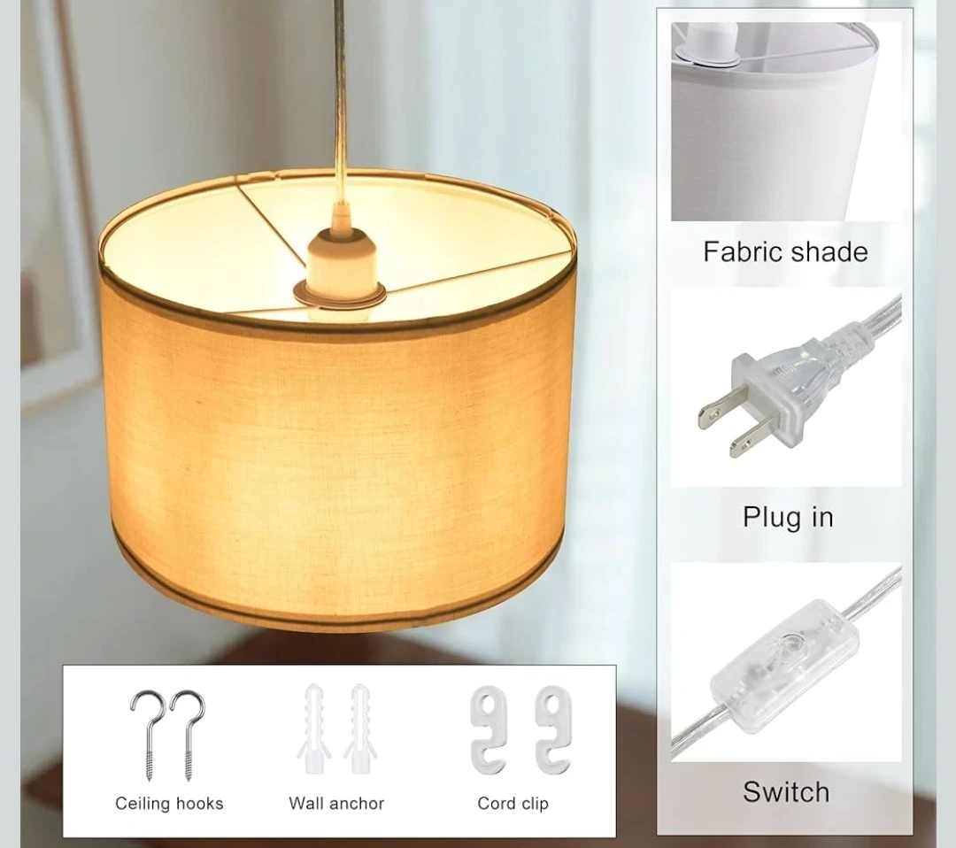 2 Pack Plug-in Pendant Lights with Fabric Shades - photo 4