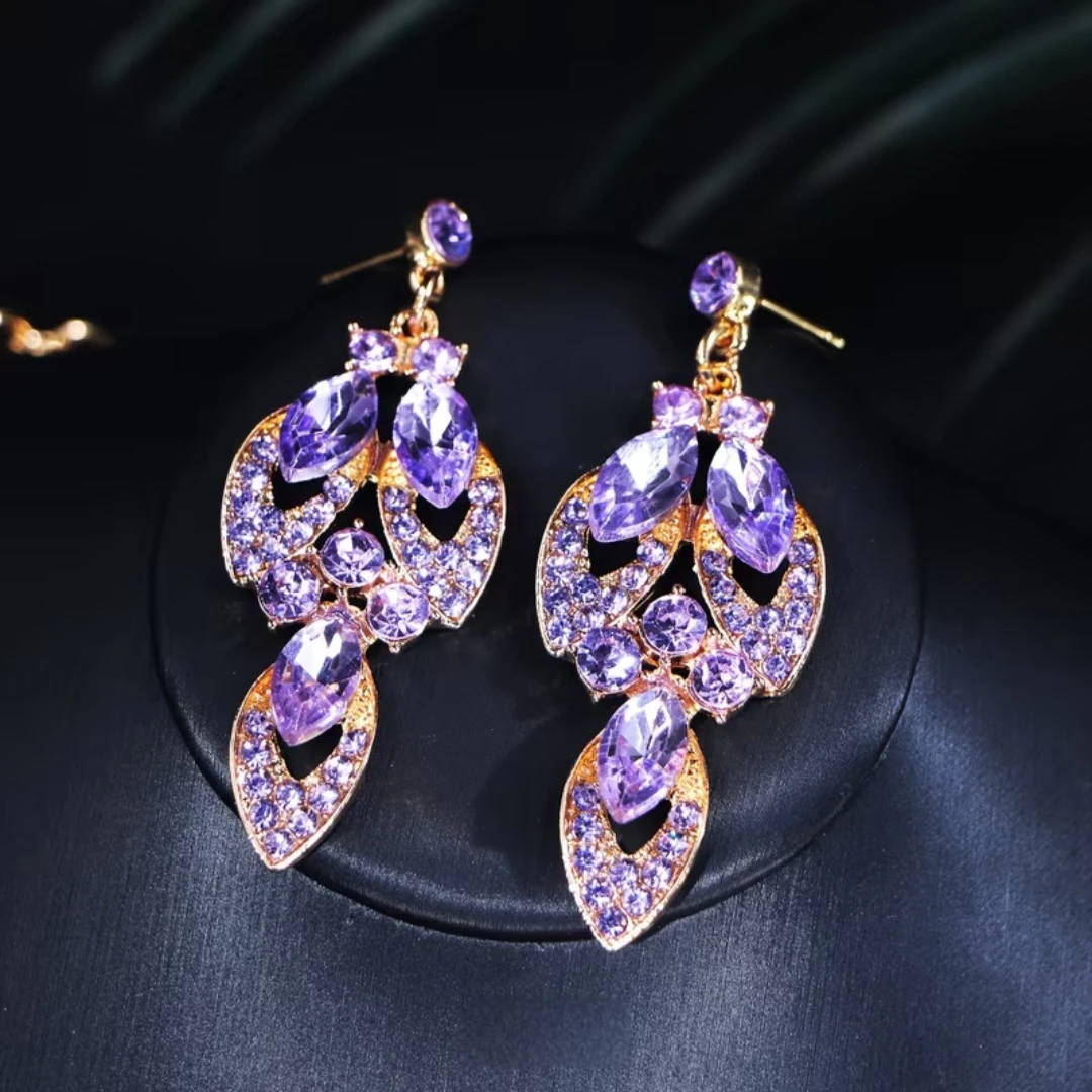 Purple Crystal Necklace and Earring Set. *Brand New* - photo 4