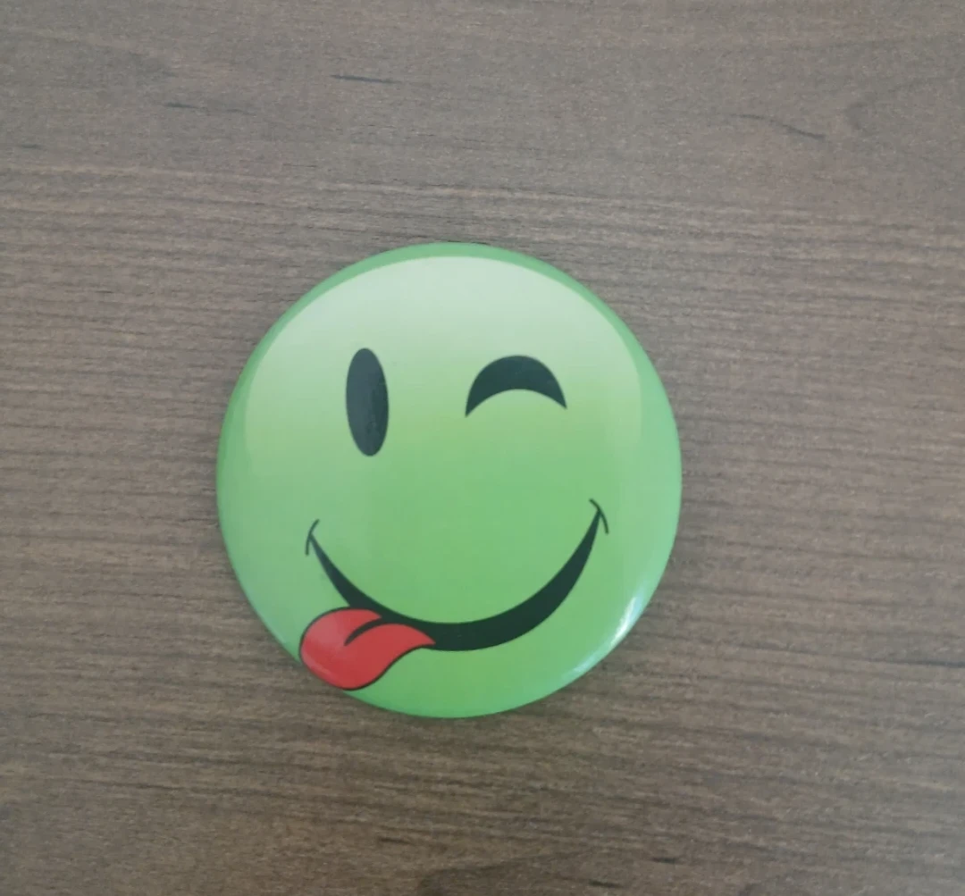 Green Winking Smiley Face Pin