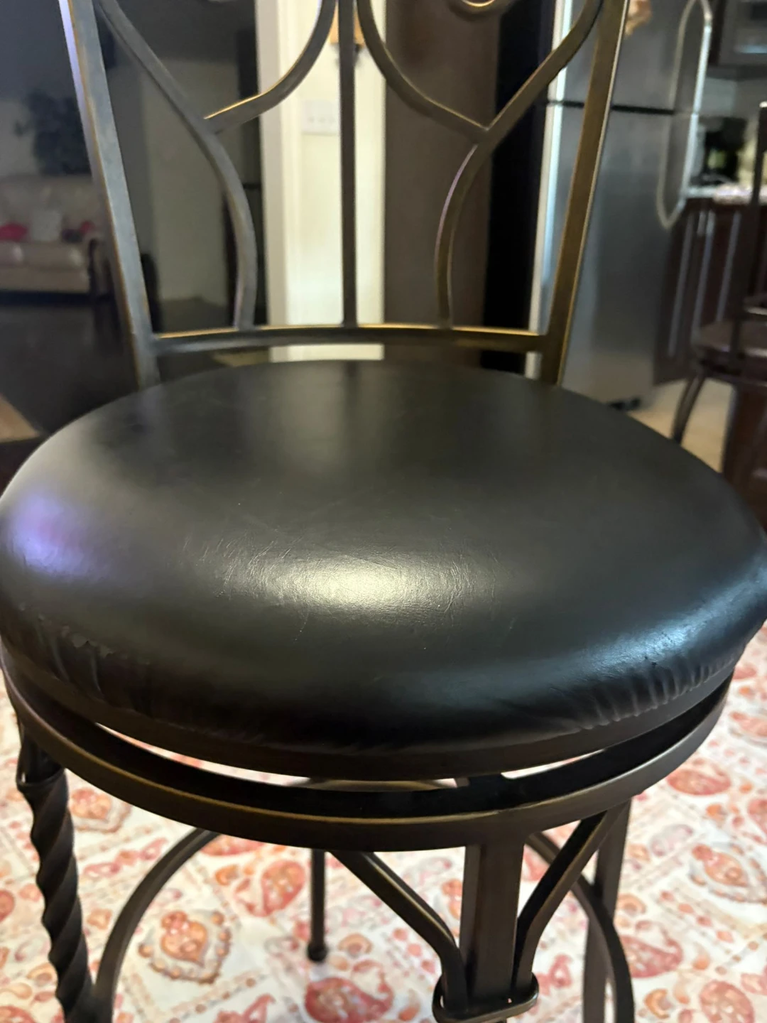 Swivel Bar Stool with Black Faux Leather Seat - photo 2