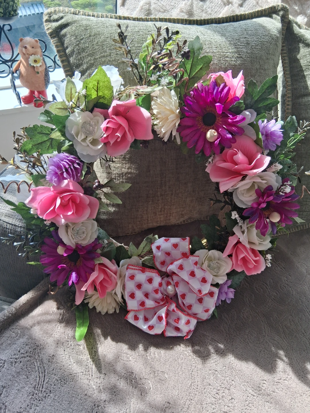 Floral Heart Wreath with Bow